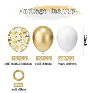 White and Gold Confetti Latex Balloons, 50 Pack 12 inch gold and white Party Balloons with Ribbons for Birthday Graduation Wedding Bridal Shower Party Decoration