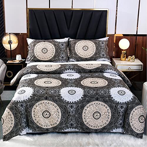 Sviuse Bohemia 3pc Duvet Cover Set King Size Grey Bohemian Print Duvet with Zipper Closure, 1 Duvet Cover + 2 Pillow Shams (3, King)