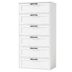 BOTLOG White 6 Drawer Dresser, Dresser for Bedroom with Trapezoidal Design, Chest of Drawers for Bedroom, Wood Tall Dresser for Closet with Large Organizer for Living Room, Hallway, Entryway, White