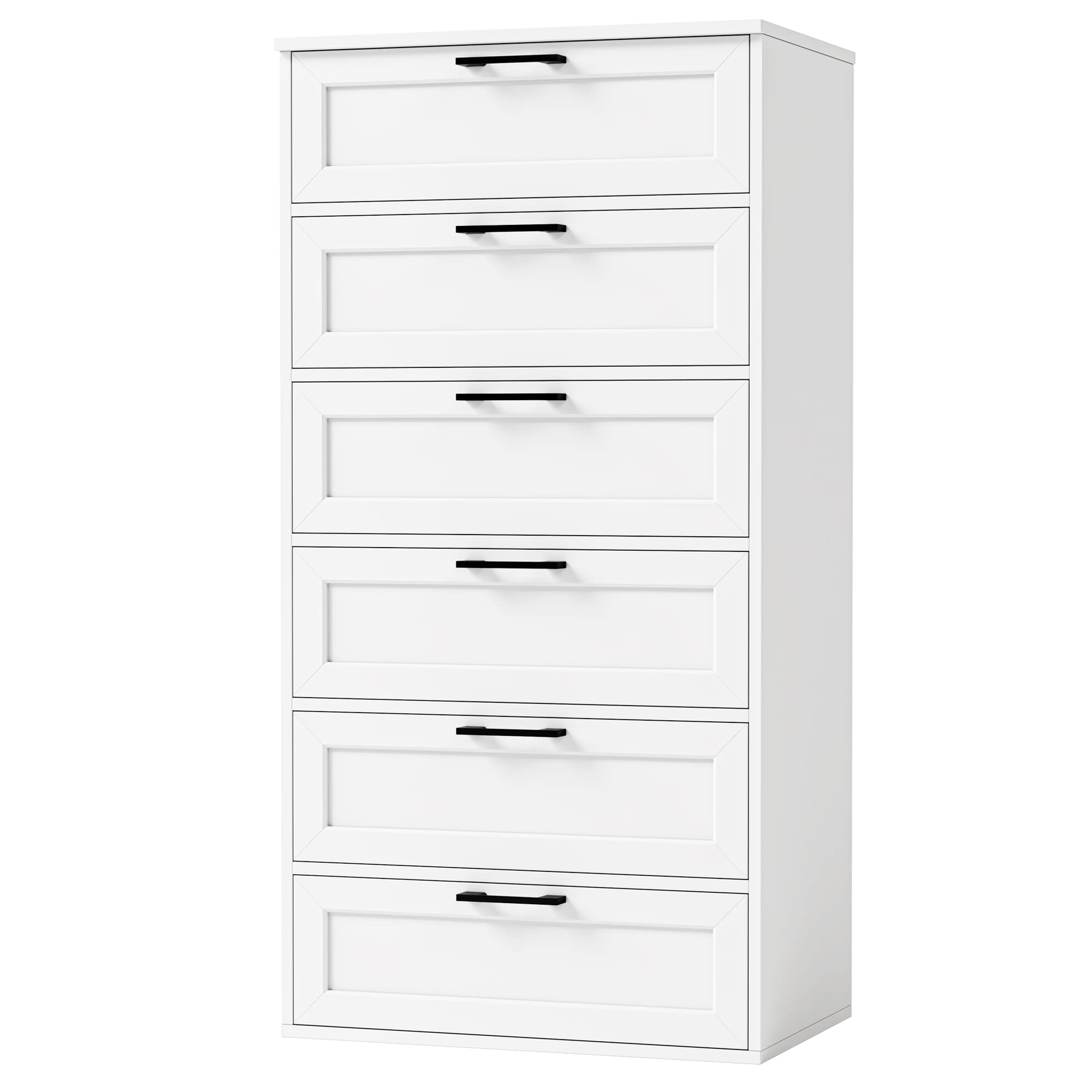 BOTLOG White 6 Drawer Dresser, Dresser for Bedroom with Trapezoidal Design, Chest of Drawers for Bedroom, Wood Tall Dresser for Closet with Large Organizer for Living Room, Hallway, Entryway, White