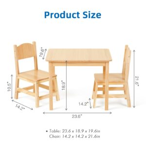 OOOK Solid Wooden Kids Table and Chair Set, Stable and Sturdy, Toddler Table and 2 Chairs Set for Arts, Crafts, Reading, Preschool, Kindergarten, Playroom