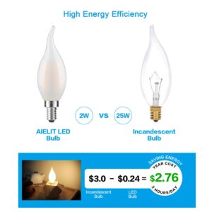 AIELIT Frosted E12 LED Candelabra Bulb, 2 Watt(25W Equivalent), Soft Warm 2700K, Dimmable CA10 Flame Tip LED Light Bulbs for Pendant Chandelier Ceiling Fans, 4-Pack