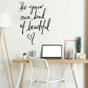 Inspirational Vinyl Wall Decals, Be Your Own Kind of Beautiful Quote Wall Sticker Wall Art Home Decor Wall Stickers for Living Room Bedroom Office Bathroom Girl Home Decoration(Black)