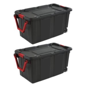 ohrong 40 gallon wheeled industrial tote plastic, black, set of 2