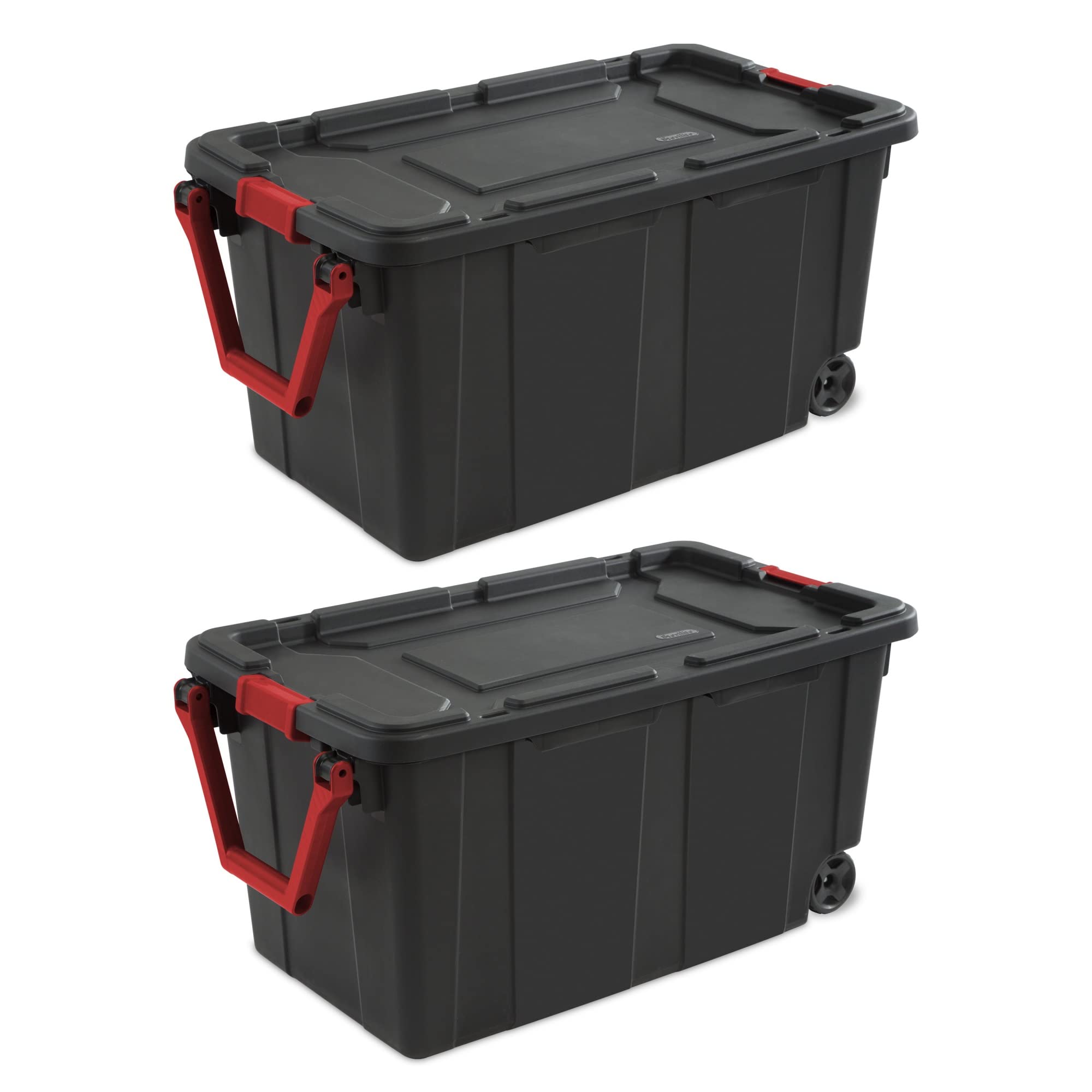 OHRONG 40 Gallon Wheeled Industrial Tote Plastic, Black, Set of 2