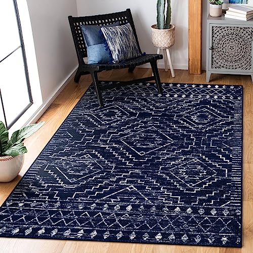 Wonnitar Moroccan Washable Rug 3x5, Blue Non-Slip Entryway Area Rug, Soft Farmhouse Bedroom Throw Mat, Geometric Low Pile Scandinavian Accent Carpet for Entry Kitchen Basement (Blue,3'x5')