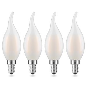 aielit frosted e12 led candelabra bulb, 2 watt(25w equivalent), soft warm 2700k, dimmable ca10 flame tip led light bulbs for pendant chandelier ceiling fans, 4-pack