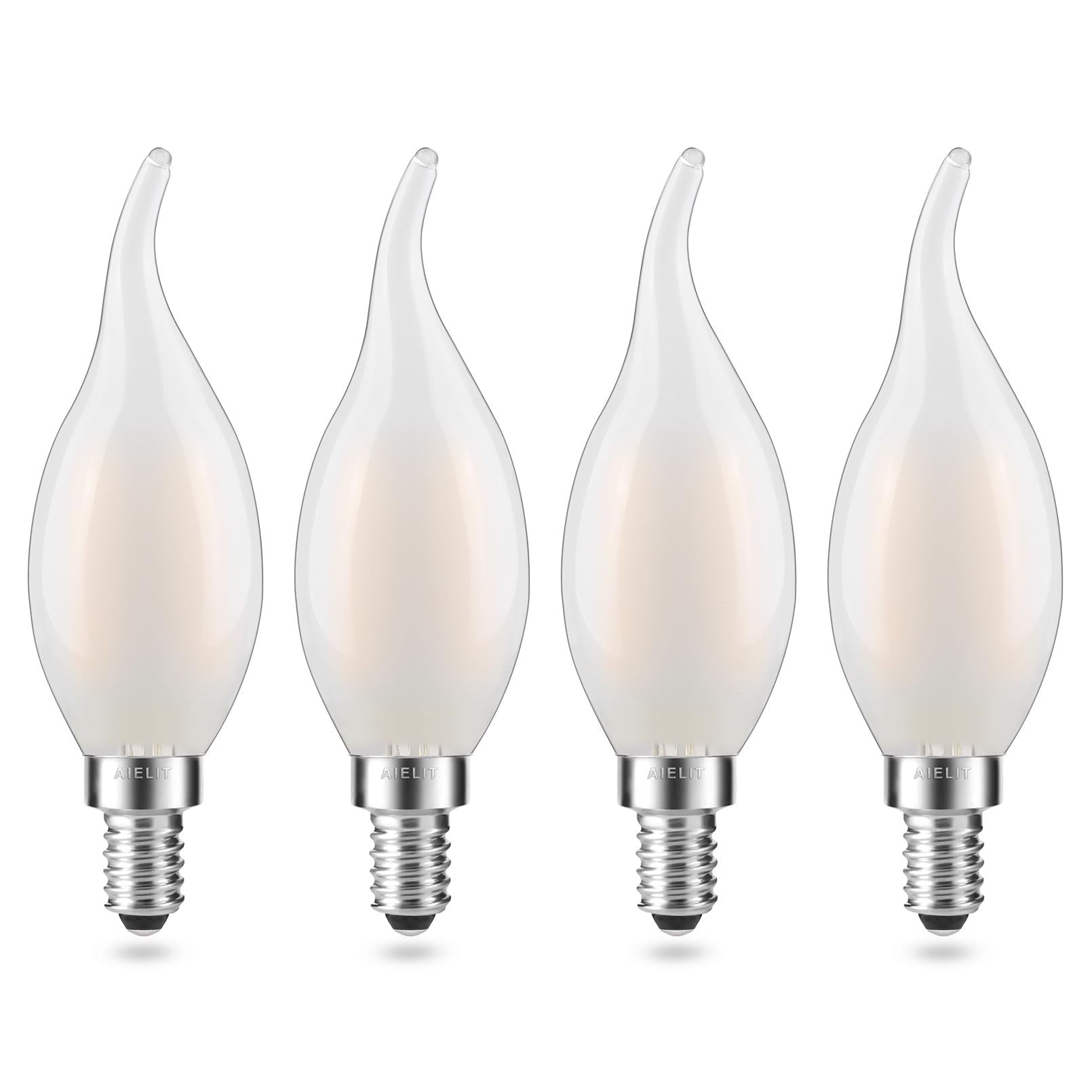 AIELIT Frosted E12 LED Candelabra Bulb, 2 Watt(25W Equivalent), Soft Warm 2700K, Dimmable CA10 Flame Tip LED Light Bulbs for Pendant Chandelier Ceiling Fans, 4-Pack