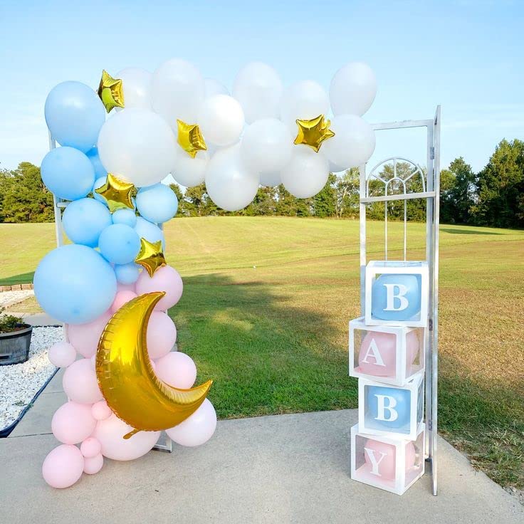 Pink and Blue Latex Balloons, 50 Pack 12 inch Pink Blue White Party Balloons with 33ft Ribbon for Gender Reveal Baby Shower Birthday Bridal Shower Wedding Party Decorations Supplies