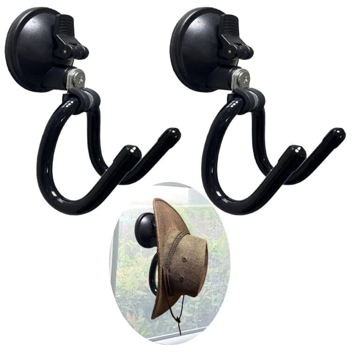 AUXPhome 2Pack Suction Cup Hooks, Hat Storage Organizer Stand Holder Hanger for Car, Shower,Glass Window,Kitchen & Bathroom & Restroom, for towels,jacket,Purse,cowboy hat - No Tools，No drilling