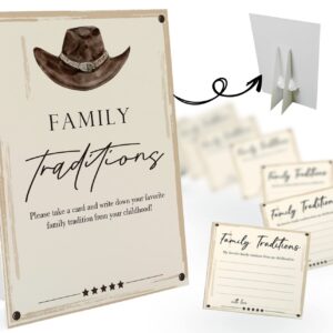 Cowboy Theme Favorite Family Traditions Baby Shower Games Set(1 Sign and 20 Cards), Games for Baby Shower, Wedding Shower, Bridal Shower, Game Night, Gender Reveal Party, Family Day Decorations 04