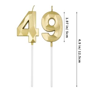 49th & 94th Birthday Candles for Cake, Gold Number 49 94 3D Diamond Shaped Candle Birthday Decorations Party Supplies for Women or Men