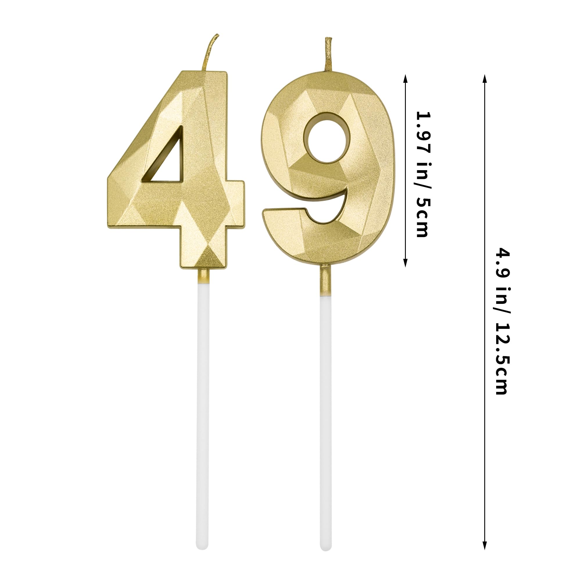 49th & 94th Birthday Candles for Cake, Gold Number 49 94 3D Diamond Shaped Candle Birthday Decorations Party Supplies for Women or Men