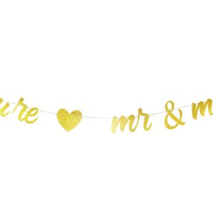 Future Mr & Mrs Banner Perfect for Bachelorette Wedding Engagement Bridal Shower Party Hanging Sign Photo Booth Props (Gold Glitter)