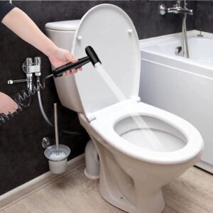 Hand Bidet Sprayer - With tank hook and flexible 122 inch shower hose, retractable, for water hygiene, toilet, bidet, spray gun, bathroom (black).