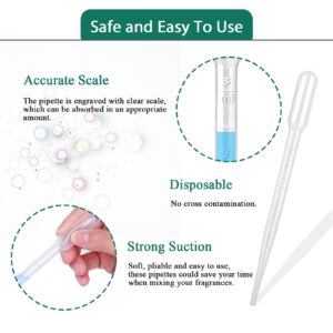 moveland 100 PCS 3ML Dropper Pipettes Essential Oil Transfer, Disposable Plastic Eye Dropper for Science Experiments, Crafting, Makeup Tool