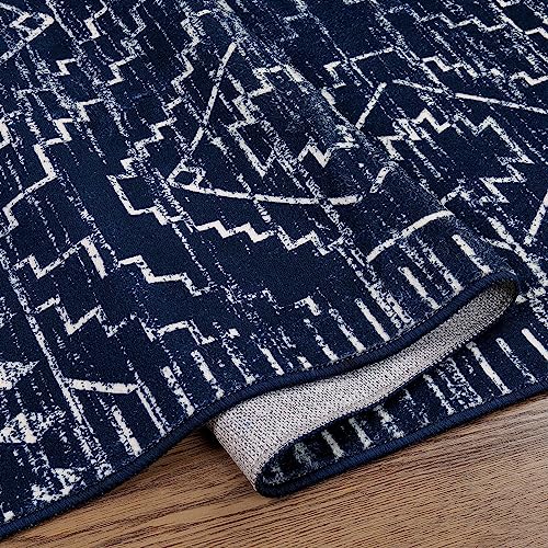 Wonnitar Moroccan Washable Rug 3x5, Blue Non-Slip Entryway Area Rug, Soft Farmhouse Bedroom Throw Mat, Geometric Low Pile Scandinavian Accent Carpet for Entry Kitchen Basement (Blue,3'x5')