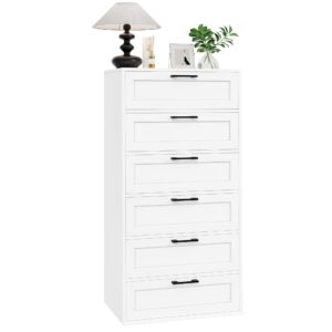 BOTLOG White 6 Drawer Dresser, Dresser for Bedroom with Trapezoidal Design, Chest of Drawers for Bedroom, Wood Tall Dresser for Closet with Large Organizer for Living Room, Hallway, Entryway, White