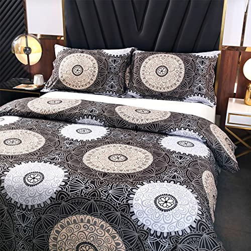 Sviuse Bohemia 3pc Duvet Cover Set King Size Grey Bohemian Print Duvet with Zipper Closure, 1 Duvet Cover + 2 Pillow Shams (3, King)