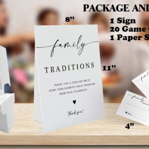 Minimalism Theme Favorite Family Traditions Baby Shower Games Set(1 Sign and 20 Cards), Games for Baby Shower, Wedding Shower, Bridal Shower, Game Night, Gender Reveal Party, Family Day Decorations 08