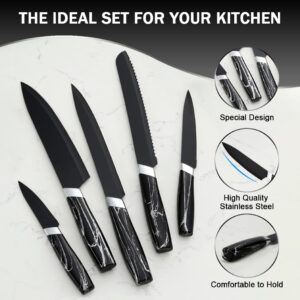 BEWOS Kitchen Knife Set, 5Pices Black Knife Set, Stainless Steel Kitchen Knives,Sharp and Ergonomic Knives for Kitchen,Dishwasher Safe