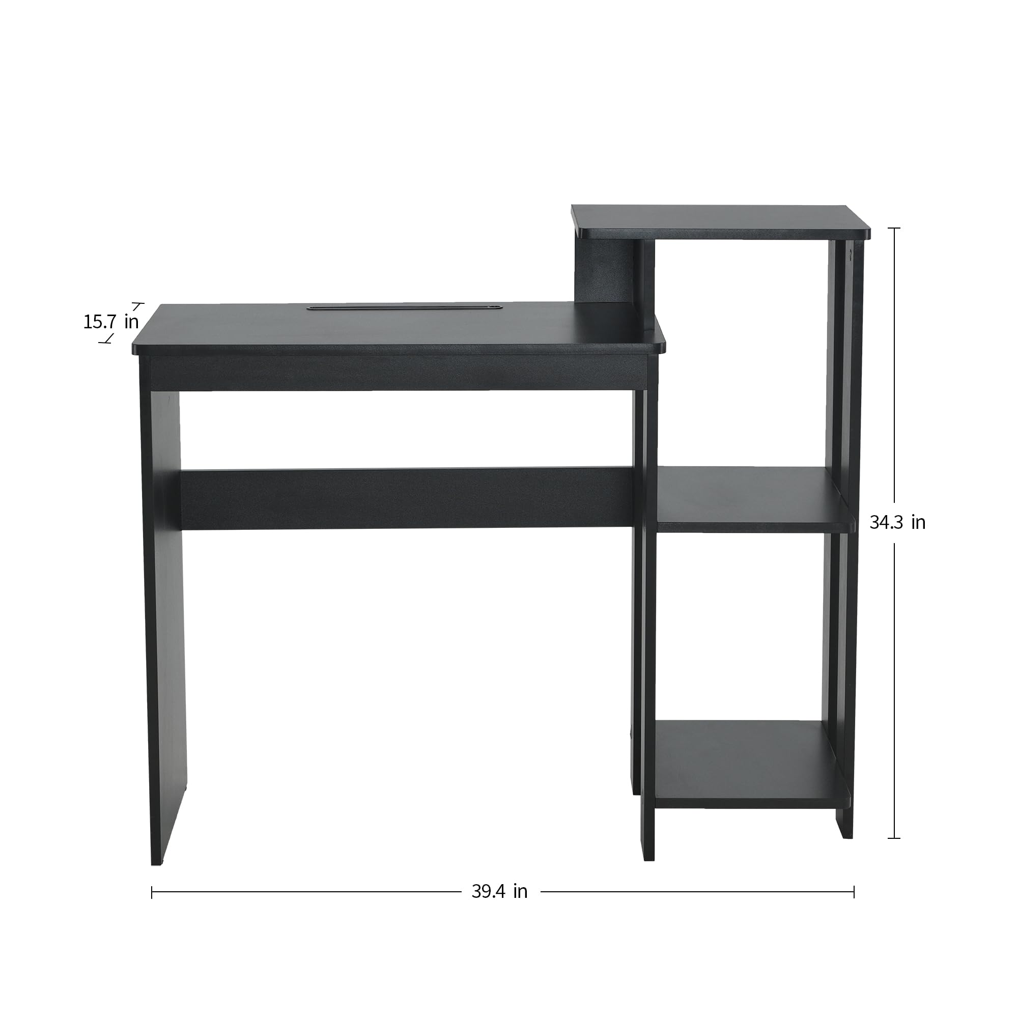 ROCKPOINT Efficient Small Black Computer Desk with Slot and Printer Shelves, for Small Home Office Bedroom, Homework and School Studying Writing Desk for Student with IPAD Slot, Laptop Desk