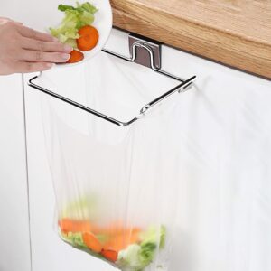 WOPPLXY 4 Pcs Stainless Steel Trash Bag Holder for Kitchen Cabinets Doors and Cupboards, 9.25 x 6 x 1.77 Inch Under Sink Bag Holder for Plastic Bags, Garbage Bag Holder for Cabinet