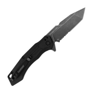 Kershaw Analyst Tanto Pocket Knife, 3.25, in. Blade, SpeedSafe Opening, Liner Lock, Black & Smith’s PP1 Pocket Pal Knife Sharpener Preset Carbide & Ceramic Stone Sharpeners Fold, Handheld, Compact