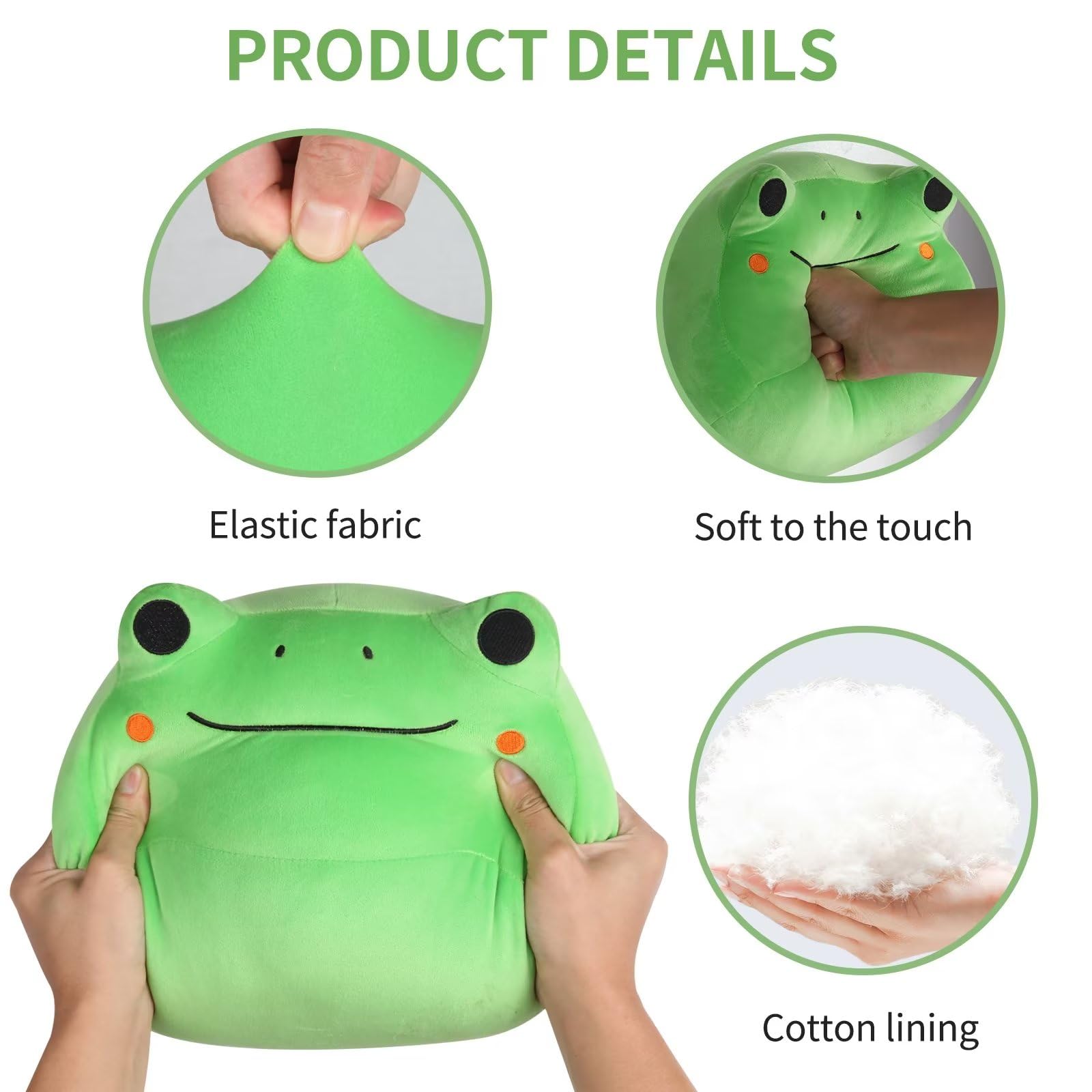 KWQBWQF Cute 3D Green Frog Plush Pillow Toy 12 Inch, Cool Chubby Frog Plushie Room Decor, Soft Stuffed Animals Toy Hugging Plush Gift for Kids