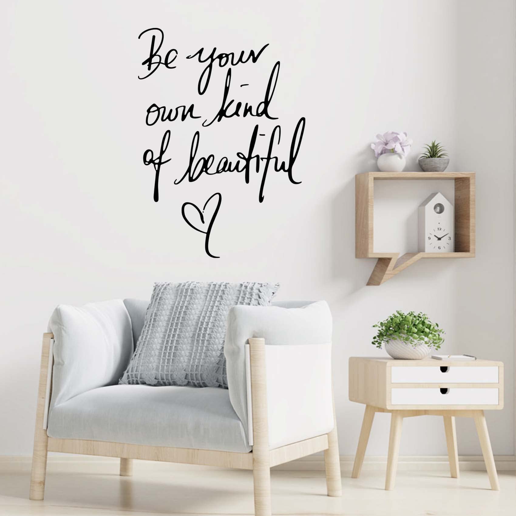 Inspirational Vinyl Wall Decals, Be Your Own Kind of Beautiful Quote Wall Sticker Wall Art Home Decor Wall Stickers for Living Room Bedroom Office Bathroom Girl Home Decoration(Black)