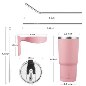 BJPKPK Tumbler With Handle 20 oz Stainless Steel Double Wall Insulated Tumbler Cups With Lid And Straw,Light Pink