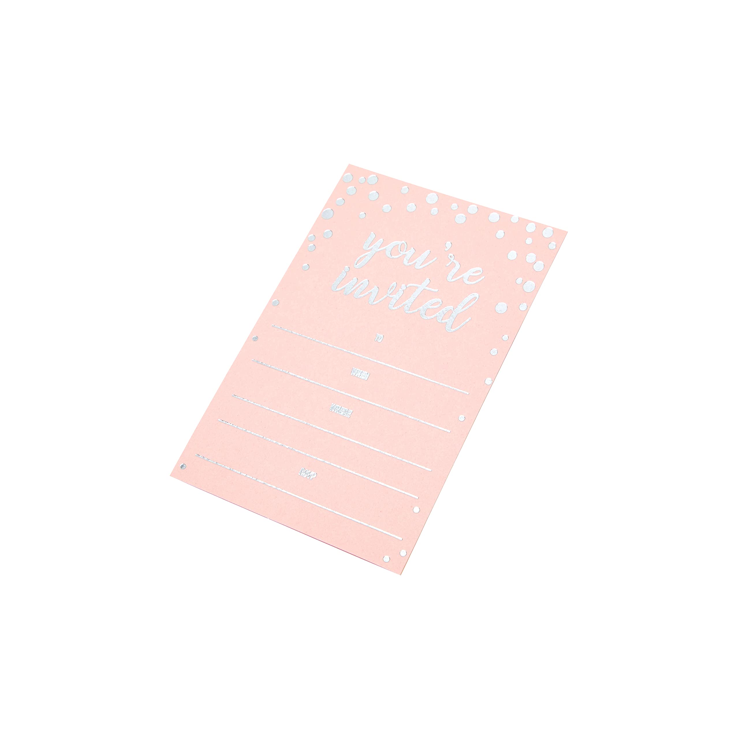 Invitation Cards - 24-Count 4" x 6" Baby Pink Invitation Cards ‘’You Are Invited’’ in Silver Foil with 26 Silver Foil Confetti Kraft Envelopes – For Wedding, Bridal Shower, Baby Shower, Birthday