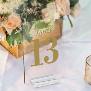 Acrylic Wedding Table Numbers 1-20 with Removable Base 6×4x1/8 Elegant Table Number Holders for Weddings Meeting, Events, Birthdays, and Anniversaries