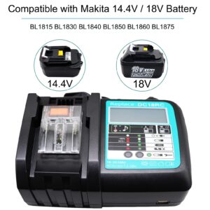 QCZRED 2 Pack 18V 5.0Ah BL1850B Battery and 3A Charger DC18RC Replace for Makita 18V LXT BL1850 BL1840b BL1830 BL1815 BL1860B Battery