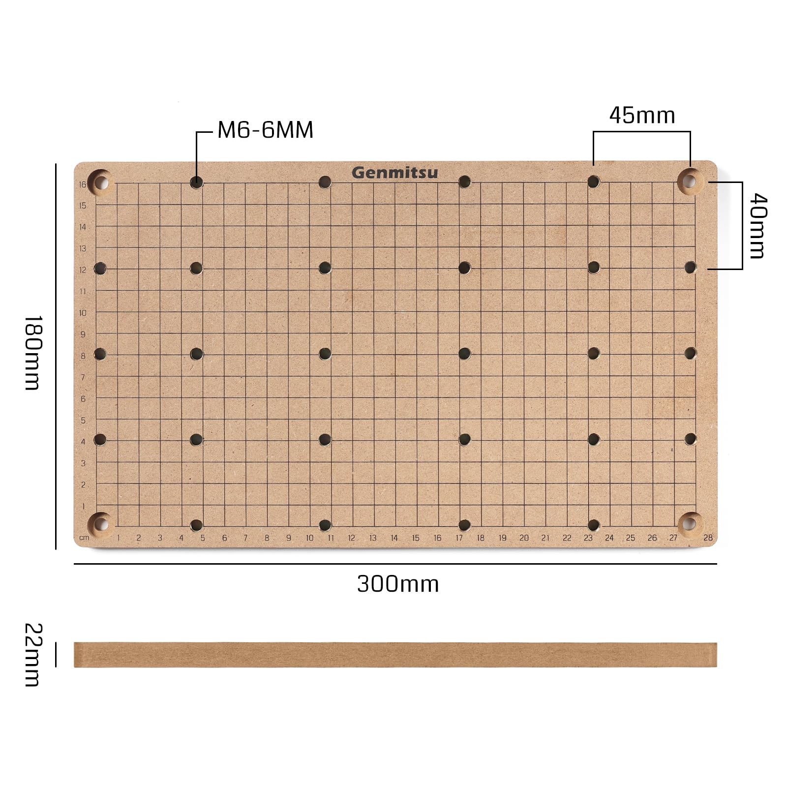 Genmitsu CNC MDF Spoilboard for 3018-PROVer V2, 300 x 180 x 12mm, M6 Holes (6mm), Screws are Included