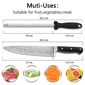 Chef knives (8.3 inch), Unokit Professional chef knife and honing steel, stainless steel, Ergonomic Handle, Ultra Sharp Chef Knife, Non-Stick Kitchen Knife, Chefs Knives and Honing Steel with Gift Box