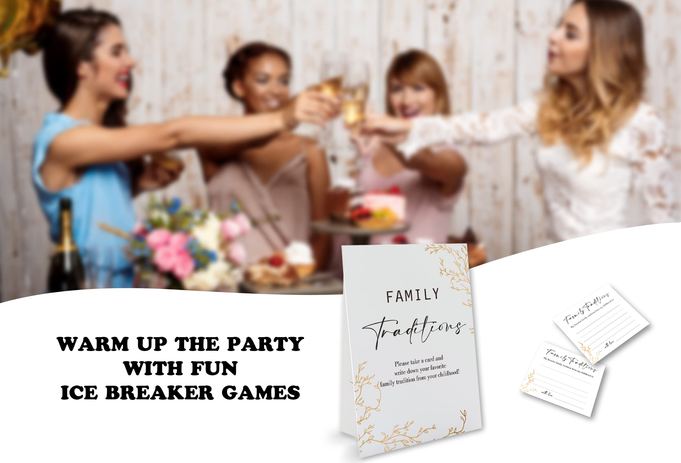 Golden Theme Favorite Family Traditions Baby Shower Games Set(1 Sign and 20 Cards), Games for Baby Shower, Wedding Shower, Bridal Shower, Game Night, Gender Reveal Party, Family Day Decorations 20