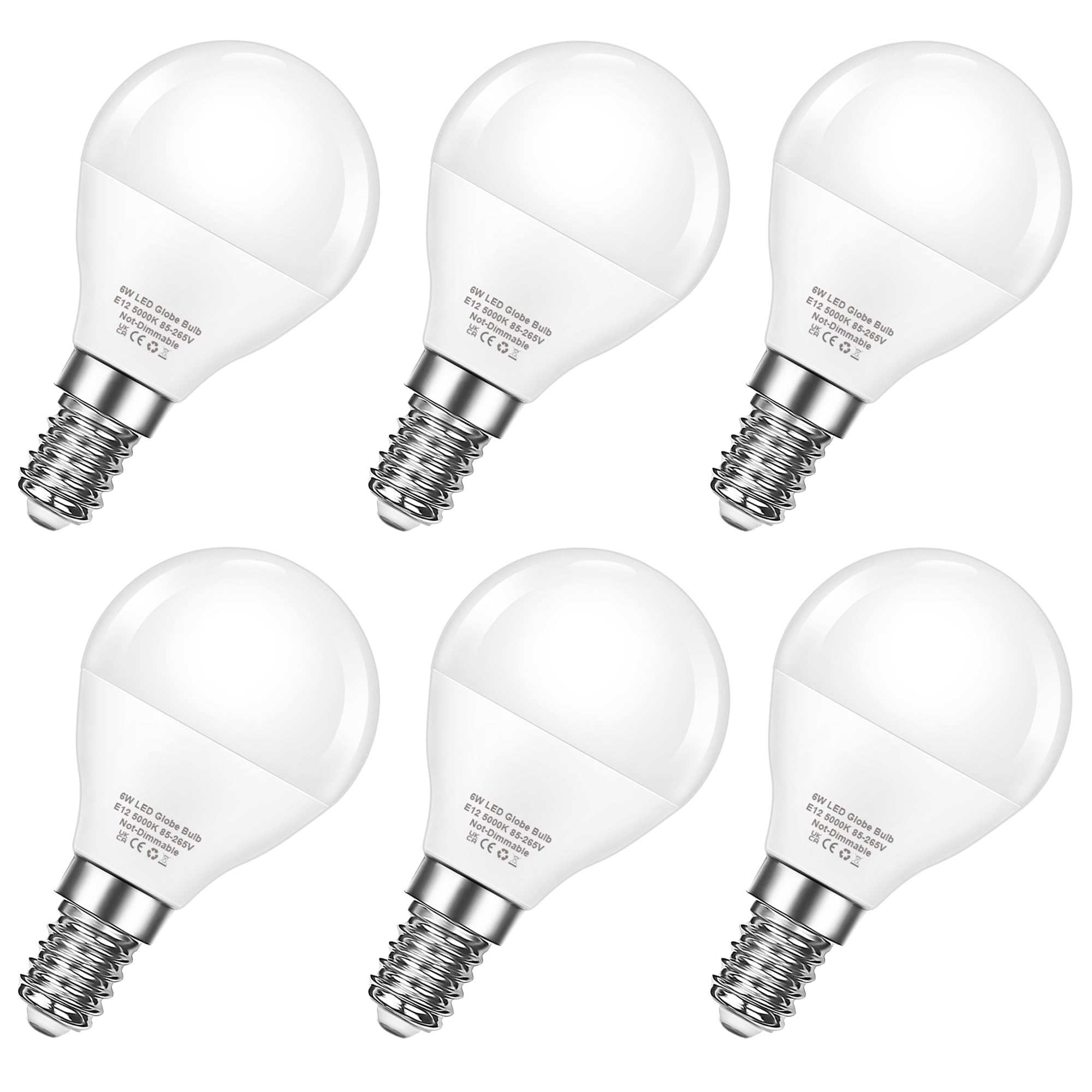 EvaStary Ceiling Fan Light Bulbs, 60W Equivalent E12 LED Bulb, Super Bright 600LM Daylight 5000K Small Base A15 Shape Candelabra Bulb for Chandelier, Ceiling Fans, Non-dimmable, 85-265V, 6 Pack