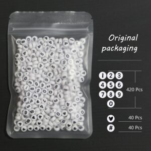 Melius 500Pcs Acrylic Number Beads for Jewelry Making, DIY Necklaces, Key Chains, Bracelets (4x7 Round, White)