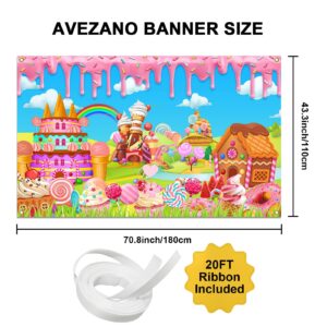 Avezano Candyland Banner Backdrop Sweet Donut Candy Background for Birthday Party Decoration Rainbow Candytown Baby Shower Photo Booth Banner, 70.8x43.3inch