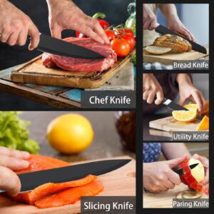 BEWOS Kitchen Knife Set, 5Pices Black Knife Set, Stainless Steel Kitchen Knives,Sharp and Ergonomic Knives for Kitchen,Dishwasher Safe