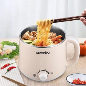 Dezin Hot Pot Electric with Steamer, Rapid Noodles Cooker, Stainless Steel Electric Pot 1.6 Liter, Perfect for Ramen, Egg, Dumpling, Soup, Oatmeal with Temperature Control and Keep Warm Function