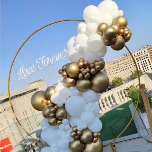 White and Gold Confetti Latex Balloons, 50 Pack 12 inch gold and white Party Balloons with Ribbons for Birthday Graduation Wedding Bridal Shower Party Decoration