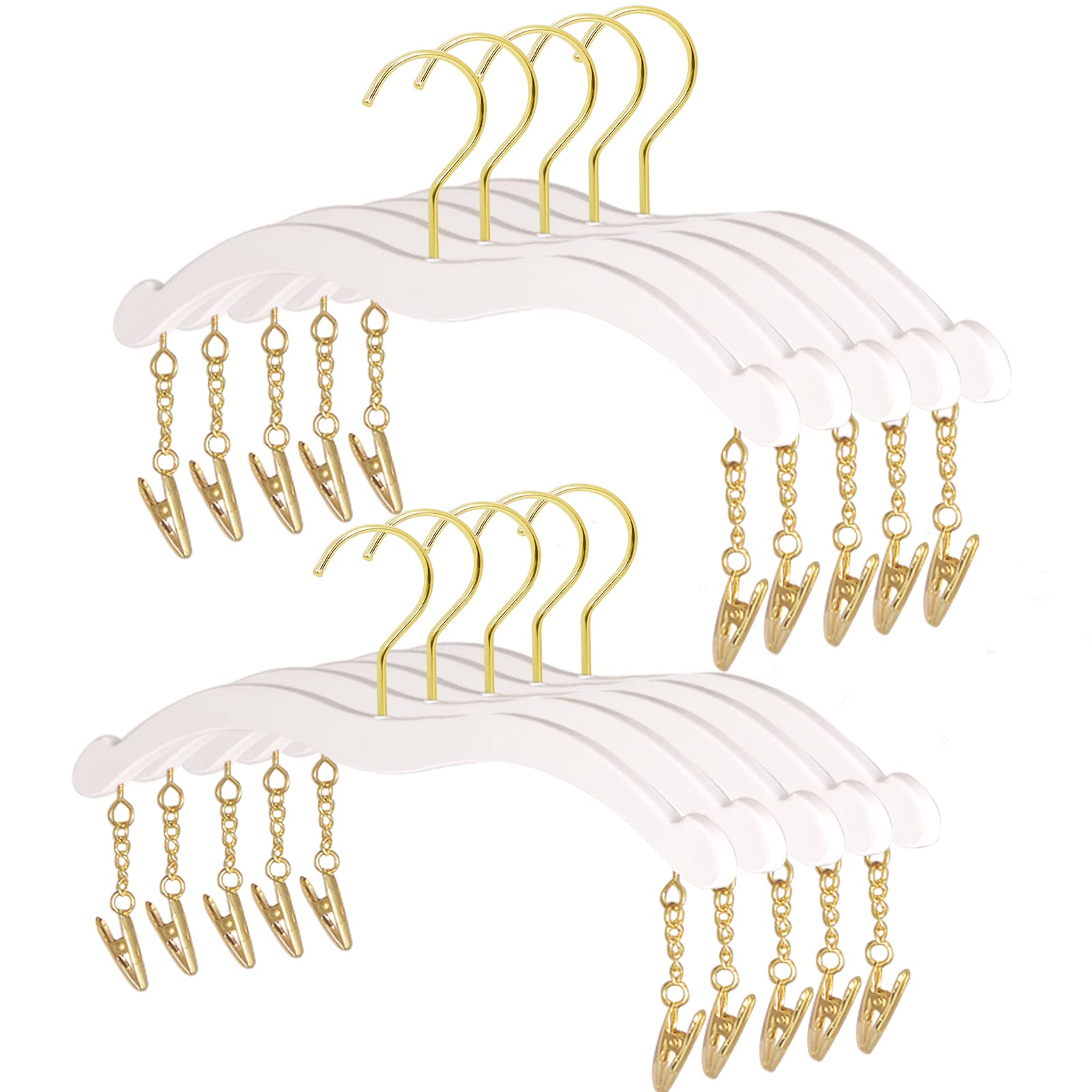 Besser 10 Pack Lingerie Hangers with Gold Metal Clips,Imitation Wood Grain Bralettes Bikini Hangers,Plastic Material Hangers for Bras,Tank Tops,Bralettes, Bikini