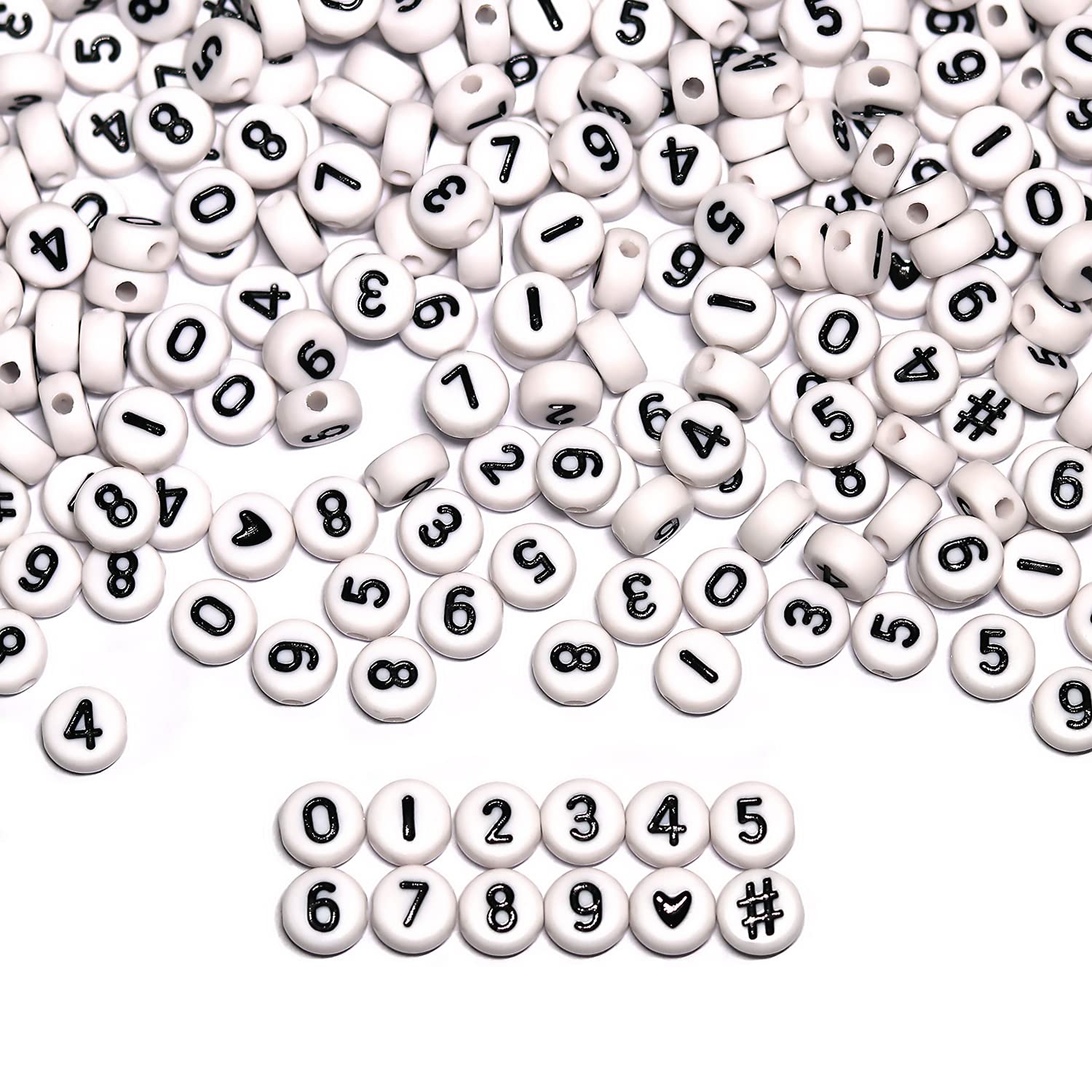 Melius 500Pcs Acrylic Number Beads for Jewelry Making, DIY Necklaces, Key Chains, Bracelets (4x7 Round, White)