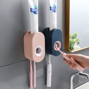 SooGree Toothpaste Dispenser Wall Mounted for Bathroom Automatic Toothpaste Squeezer for Kids and Adult with Electric Toothbrush Holder Navy Blue