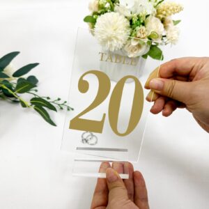 Acrylic Wedding Table Numbers 1-20 with Removable Base 6×4x1/8 Elegant Table Number Holders for Weddings Meeting, Events, Birthdays, and Anniversaries