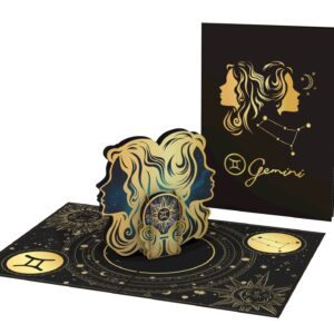 iGifts And Cards Gemini Zodiac Star Sign Birthday 3D Pop Up Greeting Card - Elegant Zodiac Sign Gift, Unique Birthday Present, Astrology Enthusiasts Surprise Celebration, Twin-Themed Party, 5x7