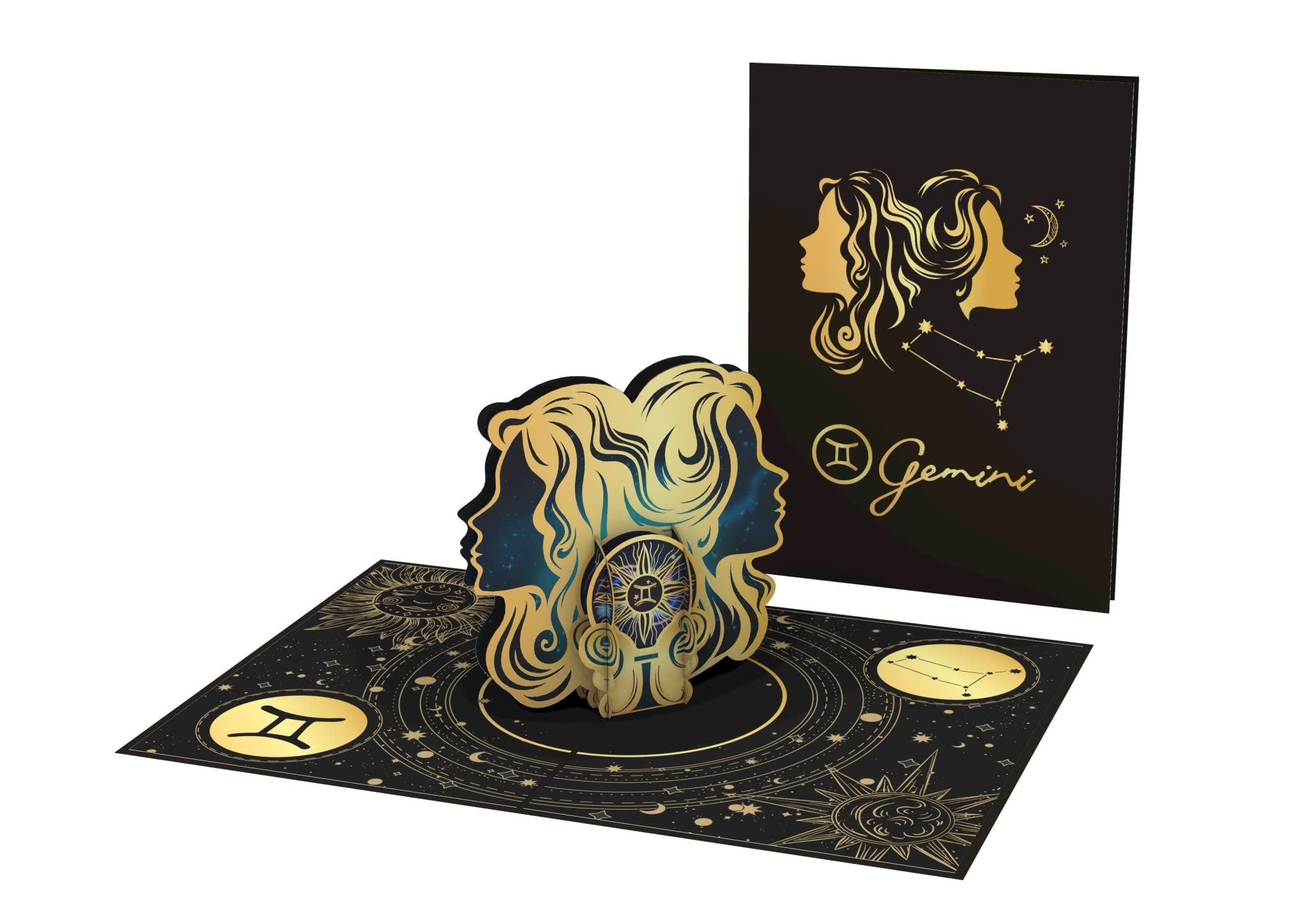 iGifts And Cards Gemini Zodiac Star Sign Birthday 3D Pop Up Greeting Card - Elegant Zodiac Sign Gift, Unique Birthday Present, Astrology Enthusiasts Surprise Celebration, Twin-Themed Party, 5x7