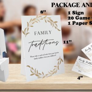 Golden Leaves Theme Favorite Family Traditions Baby Shower Games Set(1 Sign and 20 Cards), Games for Baby Shower, Wedding Shower, Bridal Shower, Game Night, Gender Reveal, Family Day Decorations 21